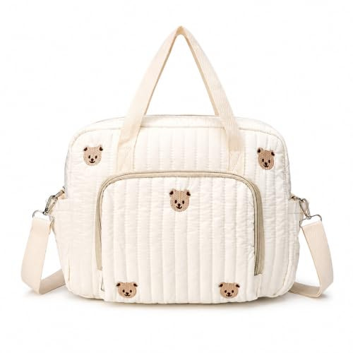 Chingcoo Sac à langer pour nouveau-né, sac à langer en coton avec broderie, sac de clinique pour naissance, sac de bébé pour poussette, voyage, changement de couches