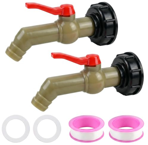 Syncharm Lot de 2 Robinet Cuve 1000L S60X6, Vanne Cuve avec Adaptateur en Plastique 1, Raccord Robinet Récupérateur Eau De Pluie, Adaptateur de Réservoir IBC, pour Réservoir IBC de 1000 L