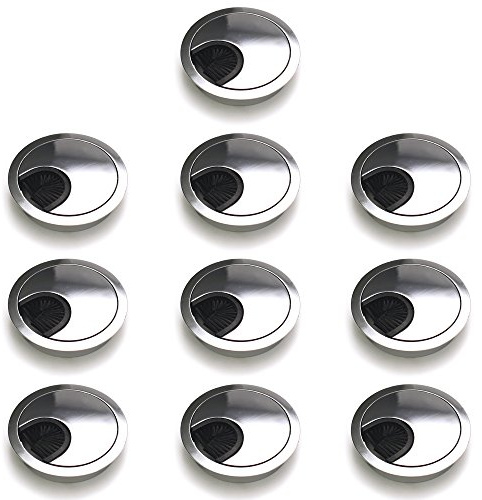 Sossai® Kabeldurchführung/Kabeldurchlass/Schreibtischkanal mit Bürste für Schreibtische, Büro & Arbeitsplatten | 10 Stück | KDM1-CH | Design: Chrom | Durchmesser: 60 mm | Material: Metall