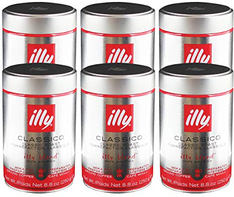 Illy Moka, 100% Arabica, café torréfié moulu, expresso, torréfaction normale, boîte de 6 x 250 g