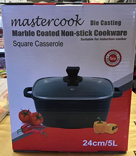 24cm Mastercook Die Casting Marble Coated Non Stick Square Casserole with Glass LID, Suitable for Induction Cooker