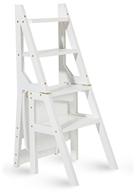 Sedia pieghevole Sedia Multifunzione in Legno massello Sedia da casa Due Usi per Scale Sedia Mobile a 4 gradini Scaletta Sgabello (Colore : Bianca)