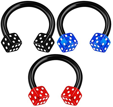 KJM FASHION 3 STK Eloxiert Schwarz Circular Barbell 1,2mm 16g 8mm 5/16 3mm Acryl Würfel Cartilage Septum Nose Lip Ohrringe Tragus 1735