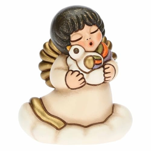 THUN, Soprammobile Bomboniera My Angel che Abbraccia un Uccellino in Ceramica Decorata a Mano, Simbolo di Benessere e Amore, Novità THUN 2023, 5.8x4x6.8 cm h