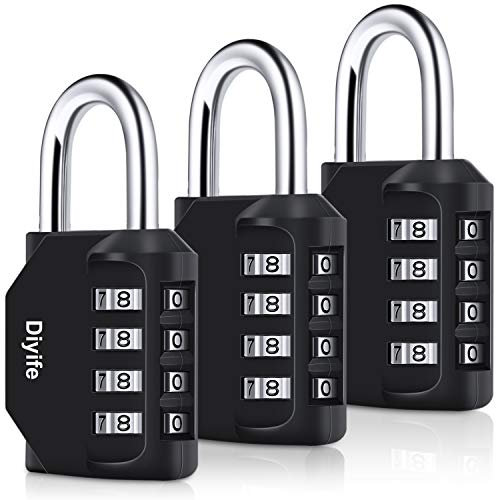 Combination Padlock, [3 Pack] Diyife 4 Digit Lock Combination, Padlock Weatherproof Outdoor for School Gym Locker, Shed, Fence, Hasp, Garage(Black)
