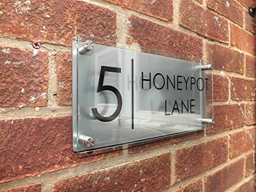 ZXF Hausnummern, personalisierbar, klassisches Hausnummernschild, Straßenzähler, modernes Glas, z1111 silber
