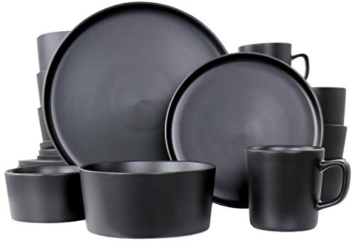Elama Luxmatte Contemporary Dinnerware Set (1, Black)