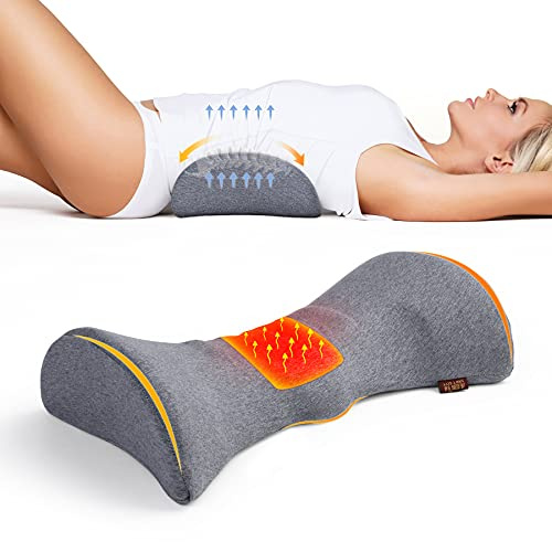 Cozyhealth Lumbar Support Pillow for Sleeping, Heated Lower Back Pillow with Graphene Heating for Lower Back Pain Relief, Memory Foam Mild Support Back Waist Cushion for Bed and Chair (Dark Grey)
