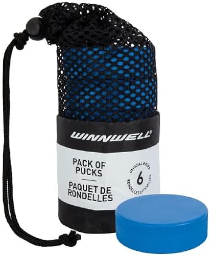 Winnwell Eishockey-Pucks für Jugendliche, leicht, blau, 113 g, Trainingspuck mit Netz-Tragetasche, ideal für Stockhandhabung und Trainingsbohrer, 6er-Pack