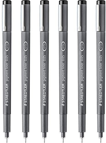 STAEDTLER 308 005-9 Pigmentliner-Fineliner, 0,05 mm Spitze, schwarze Tinte, 6 Stück