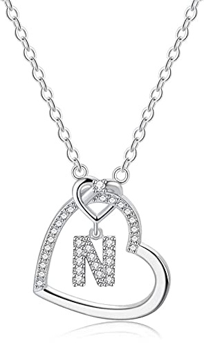 LIHELEI Damen Halskette Herz Buchstabe 925 Silber Kette Damen Personalisiere Kette, Geburtstags und Weihnachten Geschenk Für Frauen Mädchen Mama Freundin - A-Z