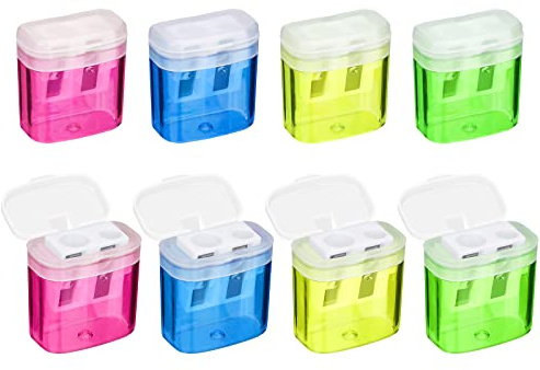 Catelves 8-farbiger Anspitzer mit Behälter, Spitzer mit Dose, Doppelloch-Bleistiftspitzer und Manueller Pencil Sharpener, Spitzer für Schule und Büro