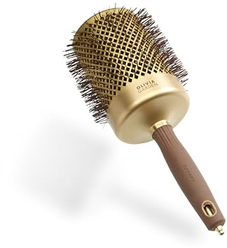 Olivia Garden Expert Blowout Shine – Guld & Brun - 80 - Rund keramisk antistatisk borste för glänsande och frissfritt föning
