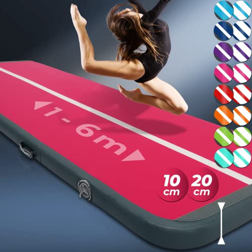 VENDOMNIA Airtrack Matte, 10/20cm hohe aufblasbare Gymnastikmatte in Länge 1/2/3/4/5/6/7/8 m, mit elektrischer Pumpe & Tasche, Tumbling Matte, Turnmatte, Trainingsmatte, Fitnessmatte, Sportmatte,Yoga
