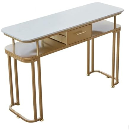 JIXYUML Tavolo per Unghie - Struttura in Metallo Resistente, Design Elegante, Piano in Marmo, Ampio Spazio, Montaggio Facile. (40 * 120 * 78CM, oro)