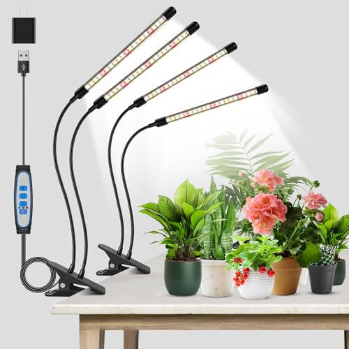 Garpsen Lampe de culture, 2PCS 2 têtes pour plantes d'intérieur, 80 LEDs Clip Led Grow Lamp avec réglage automatique de la minuterie (6/12/16H), 5 niveaux de gradation