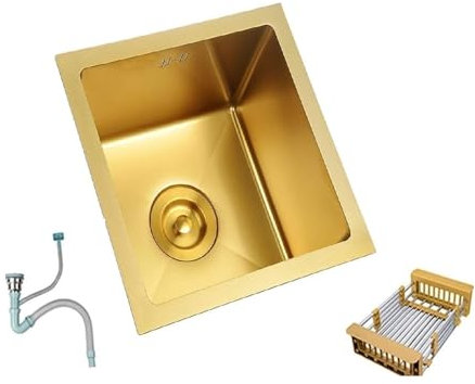 Küchenspüle, Einbauspüle, Unterbauwaschbecken aus Edelstahl 304, Geschirrspülbecken (Gold: 36 * 36 * 21 cm) (Color : Gold, Size : 36 * 36 * 21cm)