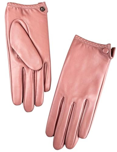CAKERS Modische Damen-Lederhandschuhe | Warme Schaffell-Damenhandschuhe | Winddichte Winterhandschuhe Für Das Fahren Im Freien,Rosa,L