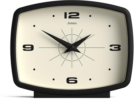 JONES CLOCKS® Film orologio da mensola | Design rettangolare rétro | Nero | Unisce stile metà secolo e finitura moderna, perfetto per mensola, tavolo, camino o comodino