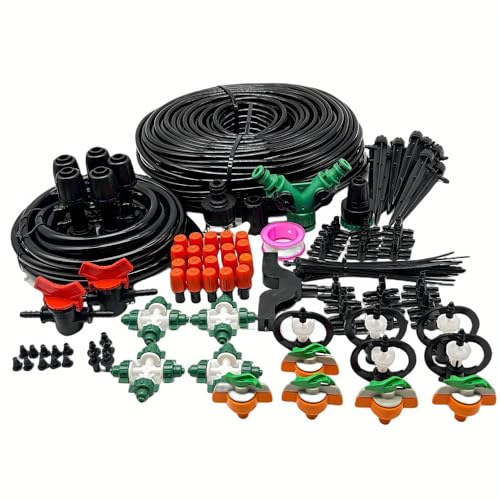 WOVSTNOV Tubo de 4 metros de 8/11 mm + 40 metros de tubo de 1/4 + 154 accesorios Kit de riego por goteo (VariantValue)