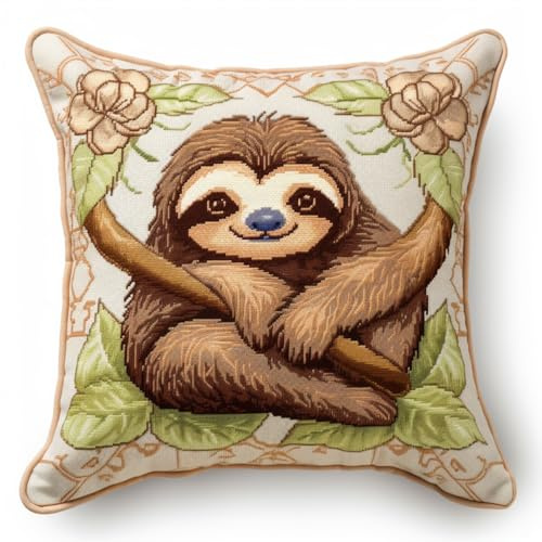 Taxpy DIY knüpfen set anfänger Niedliches Faultier-Tier-Knüpfkissen-Set zum Häkeln，Kissen，Teppich，Nähen，Basteln，Geschenk für Zuhause und Sofa 17x17in