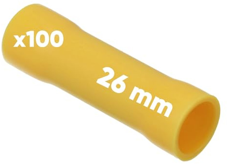 Kalitec 100x Stoßverbinder Isoliert Gelb 4-6mm² - Quetschverbinder | Pressverbinder Kupferhülse - Kabelverbinder für Kfz & Haustechnik - Presshülsen Set AWG 12-10 - PVC Isolierung