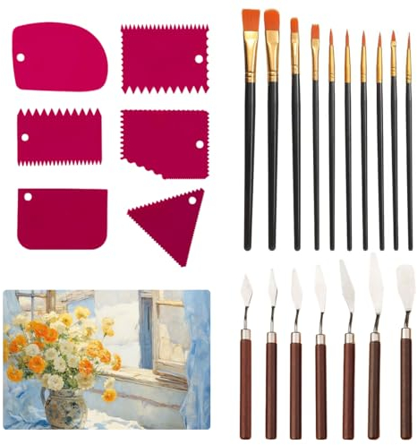 23 Pezzi Spatole per Pittura,7 Raschietto per Pittura Ad Olio+6 Acrilico Spatole+10 Pennello,Coltelli di Pittura Spatole per Pittura Materica,per Pittura Acrilica,Decorativa,Pittura adOlio,Acquerello