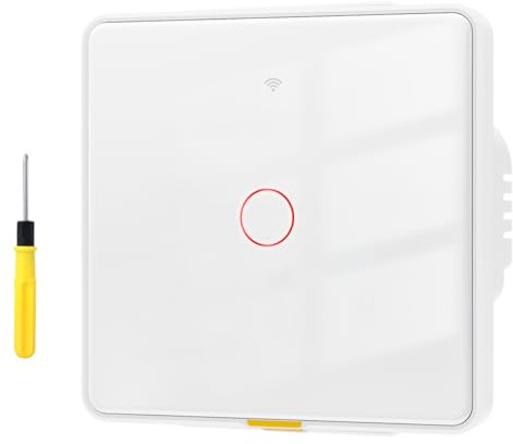 Acmerota Intelligenter Wandschalter (ohne Neutralleiter, 1-fach), Alexa Light Touch-Schalter, ferngesteuerter Light Touch-Schalter, kompatibel mit Google Assistant, erfordert Zigbee-Gateway, weiß