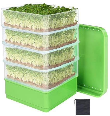 Jrifedptry Bean Seed Germination Kit, Micro-Green Plant Growing Tray, Drain Tray, Four-Tier Stackable Sprout Growing Kit Easy to Use