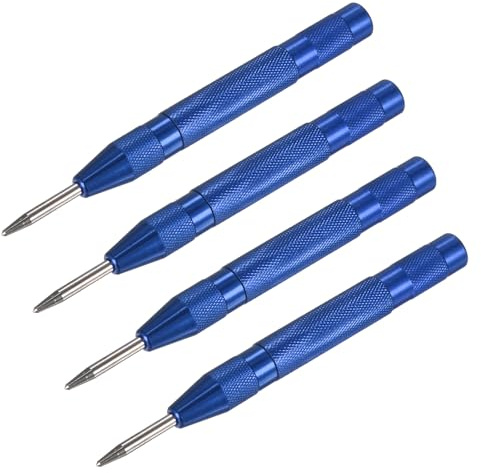 M METERXITY 4-Pack Poinçon Automatique à Centrage 133mm Aciers Rapides Bleu | Poinçon à Ressout Outil, Poinçon à Impact Réglable Outil Brise-Vitre, pour Plaque d'Acier Plaque de Bois Verre
