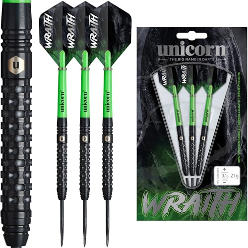 Unicorn Dart-set | Wraith | 90 % volframtunnor med komplext fräst grepp | Hållbar 100 mikron Ultrafly Big Wing Flights | Svart stålspets spänningspunkter | 25 g