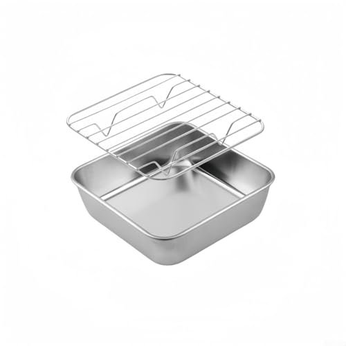 Bandeja de acero inoxidable para hornear pavo asado con estante de refrigeración para cocina, bandeja para hornear con estante de refrigeración desmontable para cocinar eficientemente en casa (15 cm)