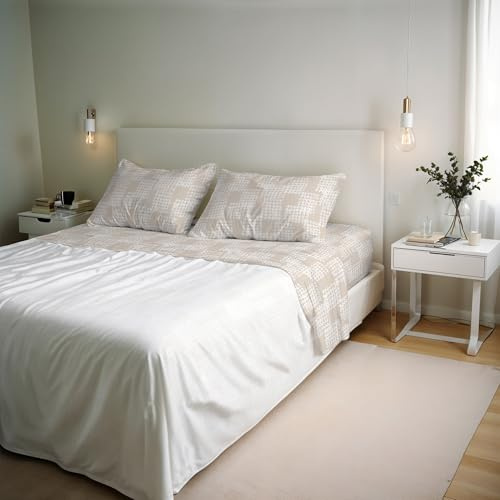 Set Lenzuola Letto Matrimoniale River, lavorato in Italia - Completo Letto, Lenzuolo Sotto con Angoli, Telo Sopra 240x300cm e 2 Federe con Patella Interna (Matrimoniale, kura)