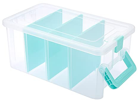 OGANAZI Plastik Box mit Deckel Durchsichtig Aufbewahrungsbox 35,2x20x15,8cm | Mehrzweck Organizer mit Klappdeckel und 3 herausnehmbaren Fächern Modern Heimdeko Staubdicht Box für Kunsthandwerk, Basteln