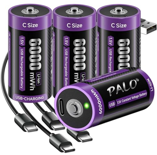 Mspalocell D Cell Rechargeable Batteries 6 Pack,1.5V 8800mAh Rechargeable D Batteries with 4 in 1 USB-C Charging Cable for Flashlights Clocks Tools Toy