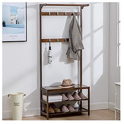 Freistehende Garderobe mit Bodenspiegel, Garderobe aus Holz, Schuhbank, Orga mit Ablage für den Eingangsbereich