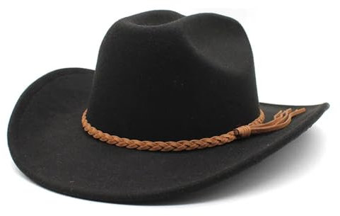 AAIXXIZAO Fedora Trilby Filzhut Hut Vintage Cowboy Hut Für Herren 8Cm Breite Krempe Gentleman Jazz Hüte Panama Cowgirl Kirche Mützen 57-58Cm Schwarz