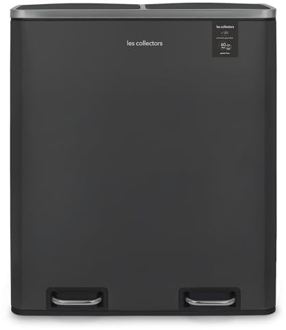 Les Collectors Cubo de basura de pedal N°916 Capacidad 60 L, 2 compartimentos 30 L, Resistente, Cocina, Cubos extraíbles, Reciclaje, Clasificación selectiva, Tapa con cierre silencioso, Gris antracita