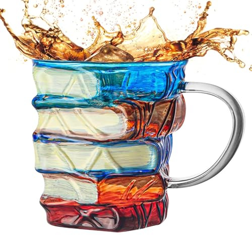 Taza para amantes de los libros, tazas de vidrio apilables, taza de café, decoración divertida vintage, decoración del hogar, accesorios de escritorio, taza de agua para leche, té, bebida