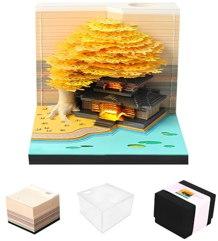3D-kalender, 3D-anteckningsblock, 3D-veckokalender, bordskalender, anteckningsblock med ljus, gör-det-själv anteckningar pappersskulptur, bordsdekoration (gult blomhus)