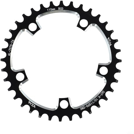 Zilimontt Rennrad für Fahrrad, Einzel-Kettenblatt, 110 BCD 5 Bolzen für CNC-Aluminium, schmal, breite Zahnung, für 9/10/11-Gang-Antrieb, kompatibel mit 36T, 38T, 40T, langlebig (36T)