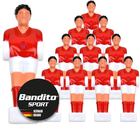 Kickerfigur Hobby, 2-farbige Soccer-Figur universell passend für alle Tischkicker-Stangen mit Ø 13 mm, robust, Team Set mit 11 St. in 2 Trikot-Farben (rot)