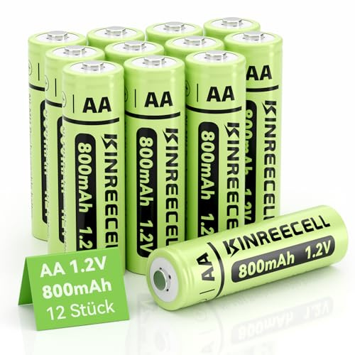 KINREECELL Wiederaufladbare AA-Batterien, NI-MH-Doppel-A-Solarbatterien mit Reale Kapazität, 1.2 V vorgeladen für Solarleuchten, Lichterketten, Solar-Wegeleuchten (AA-800 mAh, 12 Stück)