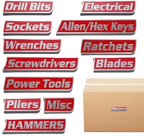 Acunny Magnetiska verktygslådeetiketter, återanvändbar magnetisk 12 delar – stålverktygslåda magnetisk etikettorganisation, för organisering och identifiering av garageskåpslådor