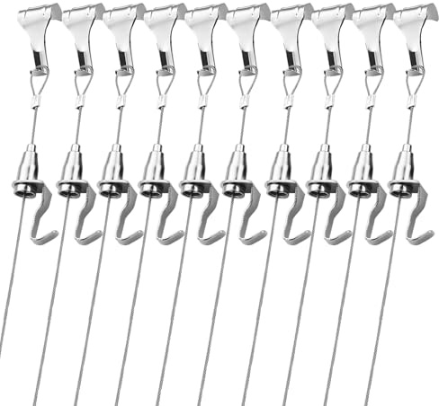 Picture Hanging Kit , 20 PCS 2m Adjustable Stainless Steel Hanging Wire Rope Set Heavy Duty with Wire, Picture Hooks for Frames, Mirrors & Wall Art, Holds Up to 55kg