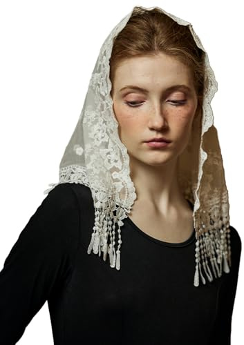 BEAUTELICATE Damen Spitzenschleier Mantilla Katholisch Schleier Spitze Brautschleier Christliches Kopftuch für Latin Mass Trauer