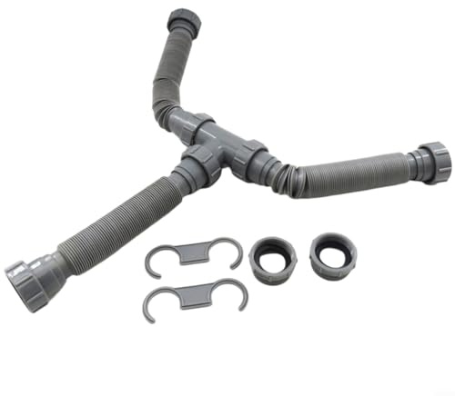 HomeVortex Kit de desagüe ajustable para fregadero doble, extensible, 20-80 cm, plástico antifugas, incluye adaptadores, hebillas, conector en T para cocina o baño