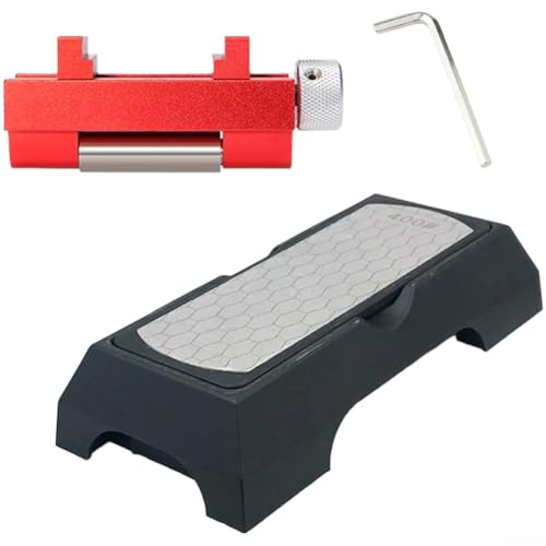 Linnkyfloa Doppelseitiges Schleifstein-Set mit 400/1000er-Körnung, Winkelführungsvorrichtung für Meißel, Hobelmesser, Holzbearbeitung, Handwerkzeuge, 18,8 x 8,6 x 4 cm (A)