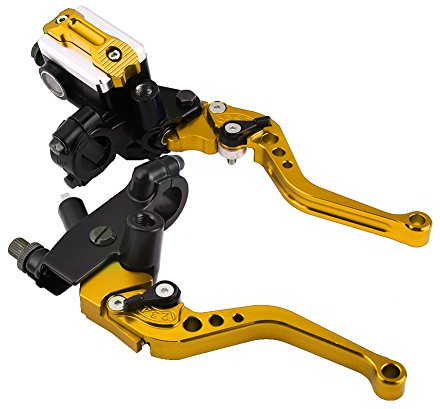 Keenso Coppia leve freno e frizione regolabili 1 paio, leve freno serbatoio freno universale moto freno frizione 7/8 per moto(Gold)