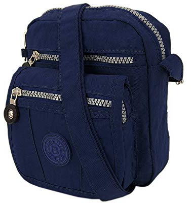 ekavale kleine Umhängetasche Damentasche aus hochwertigem wasserabwesendem Nylon Schultertasche (Navy)
